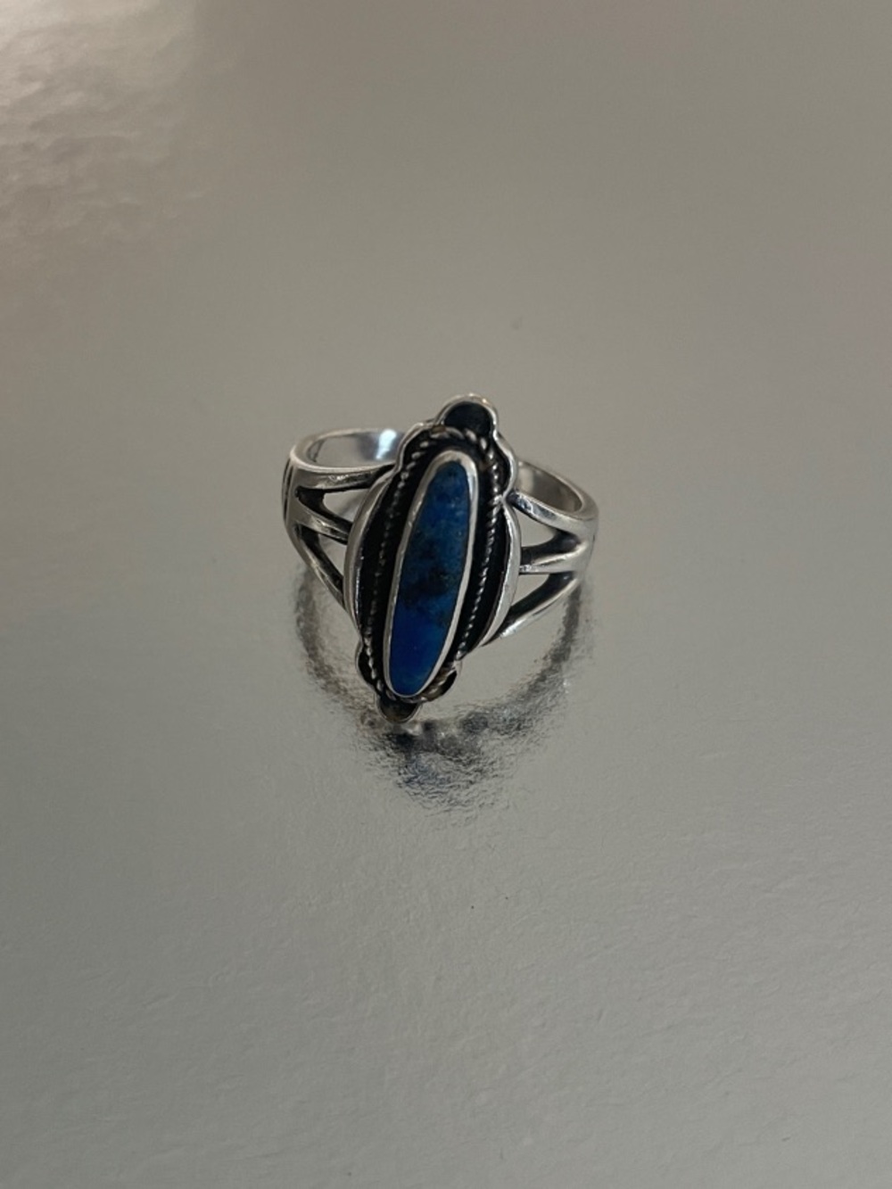 Oval lapis lazuli sterling silver ring